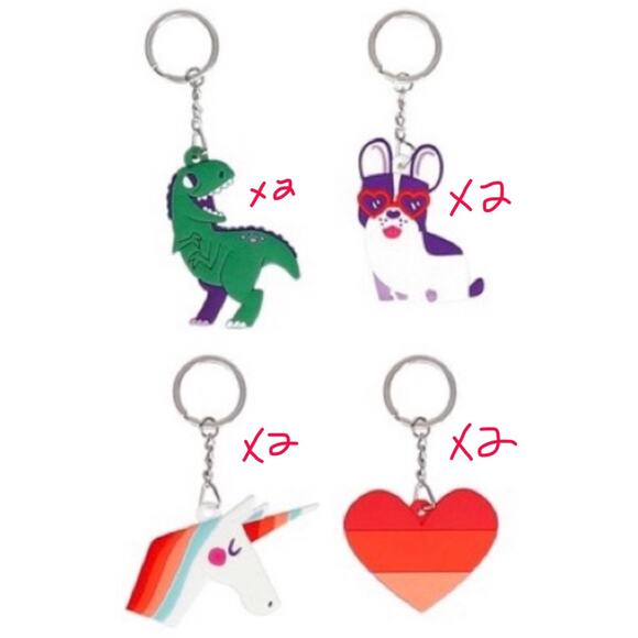 NEW (8) Spritz KEYCHAIN PARTY FAVORS Rubber 2 Dinosaur 2 Unicorn 2 Dog 2 Hearts - Picture 3 of 5
